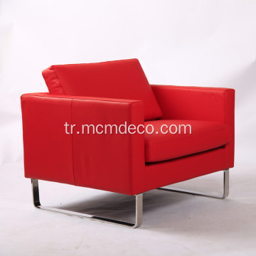 Kırmızı gerçek deri kanepe sandalye